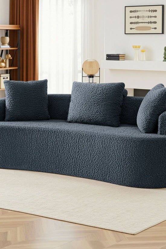 3-Seater Plush Floor Sofa with Cushions & Curved Back