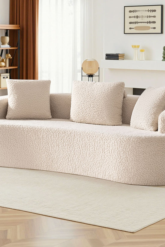 3-Seater Plush Floor Sofa with Cushions & Curved Back