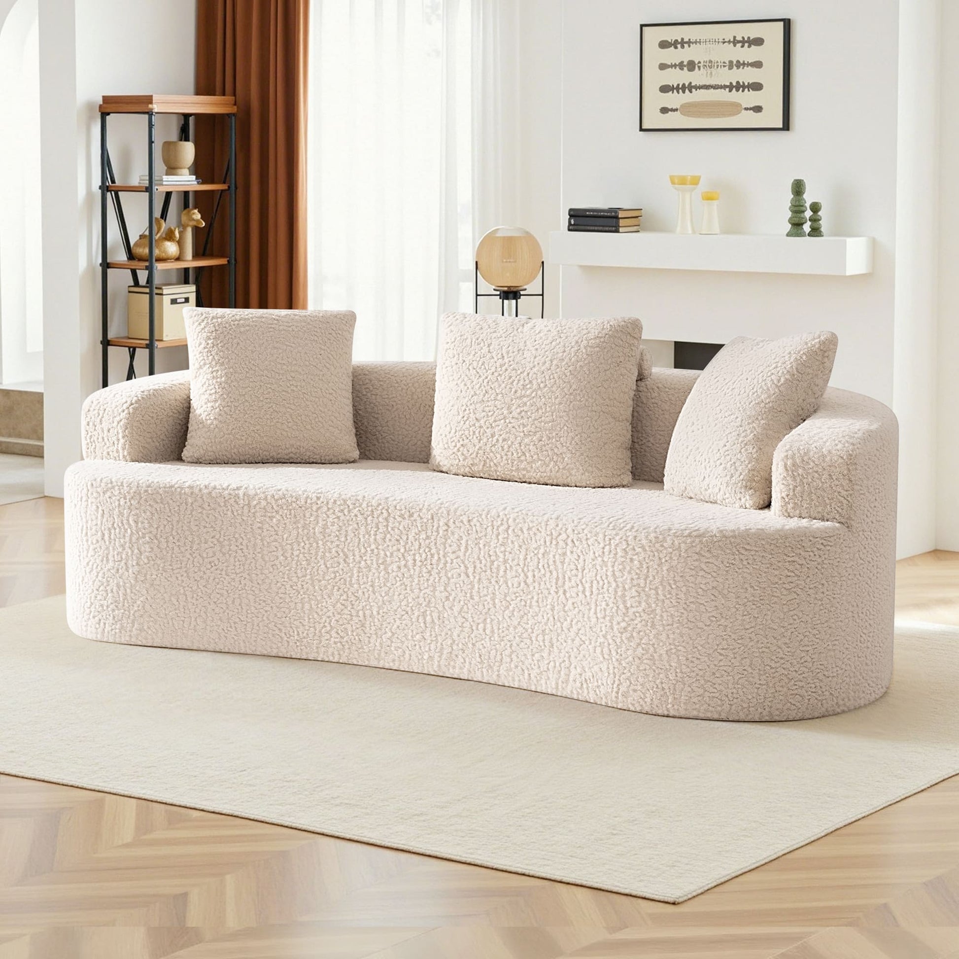 3-Seater Plush Floor Sofa with Cushions & Curved Back