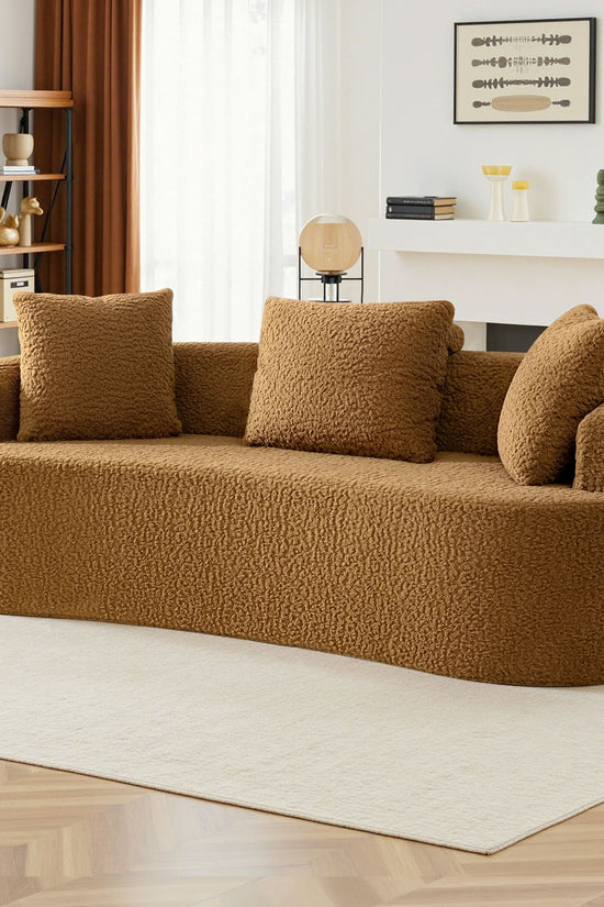 3-Seater Plush Floor Sofa with Cushions & Curved Back