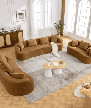 3-Seater Plush Floor Sofa with Cushions & Curved Back