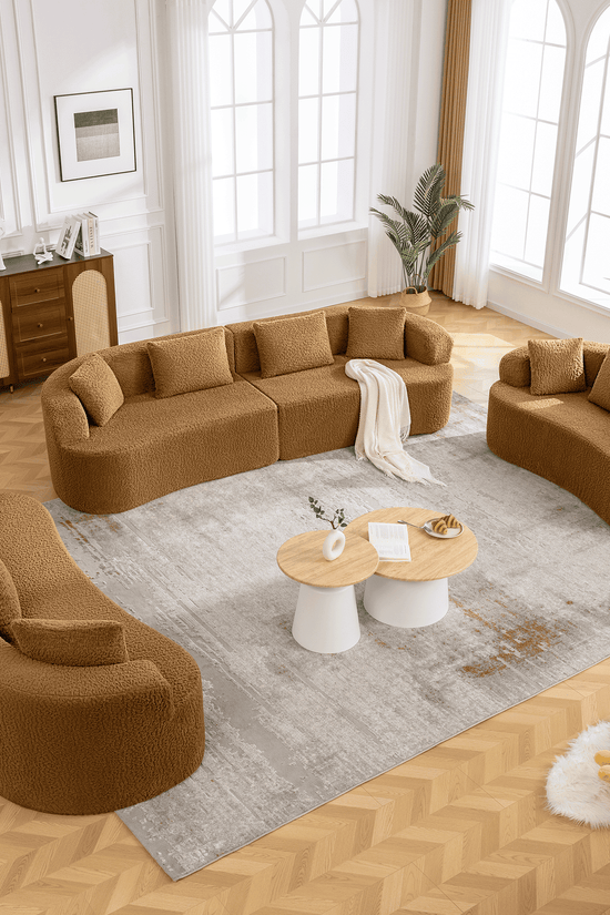 3-Seater Plush Floor Sofa with Cushions & Curved Back