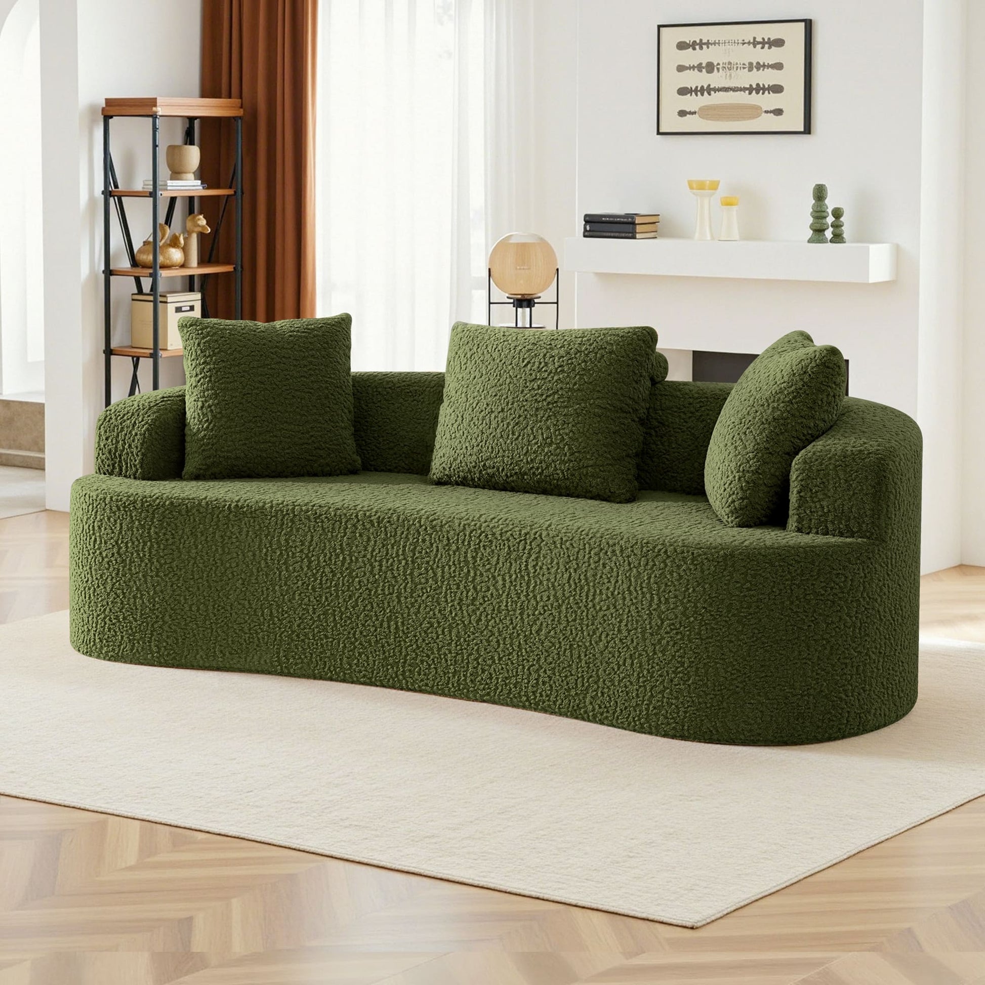 3-Seater Plush Floor Sofa with Cushions & Curved Back