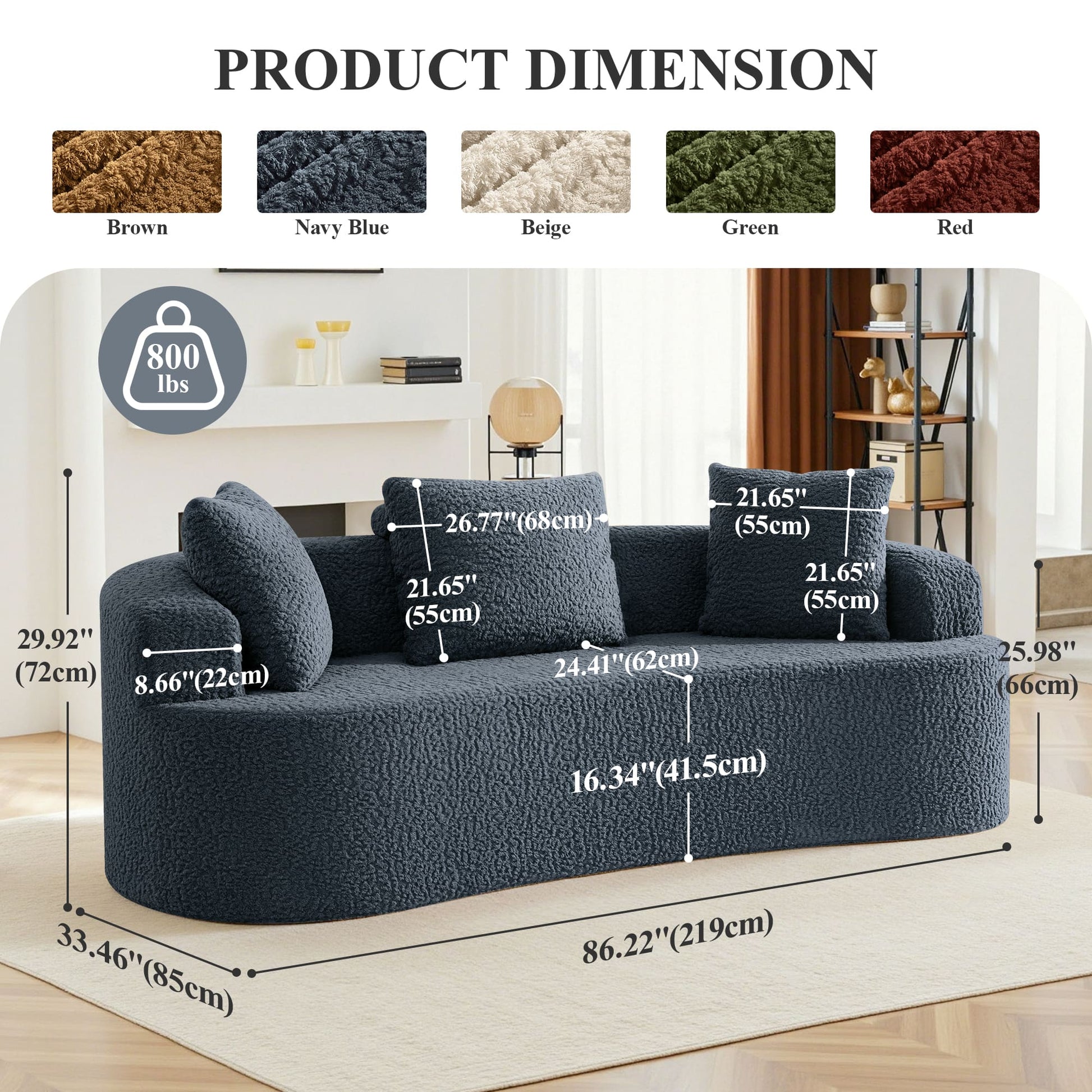 3-Seater Plush Floor Sofa with Cushions & Curved Back