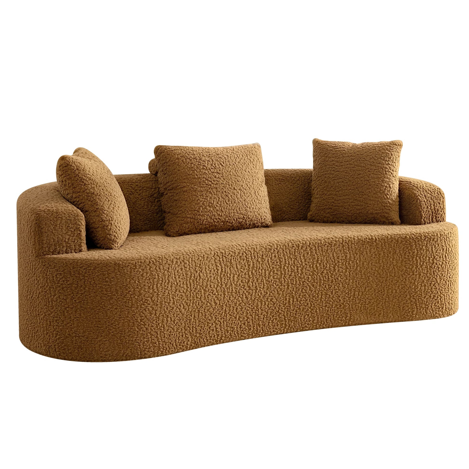 3-Seater Plush Floor Sofa with Cushions & Curved Back