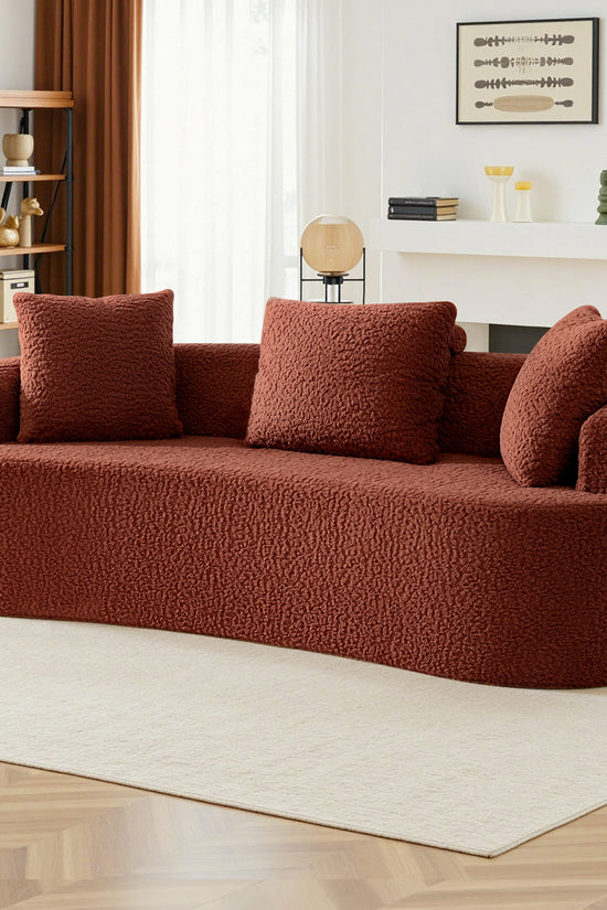 3-Seater Plush Floor Sofa with Cushions & Curved Back