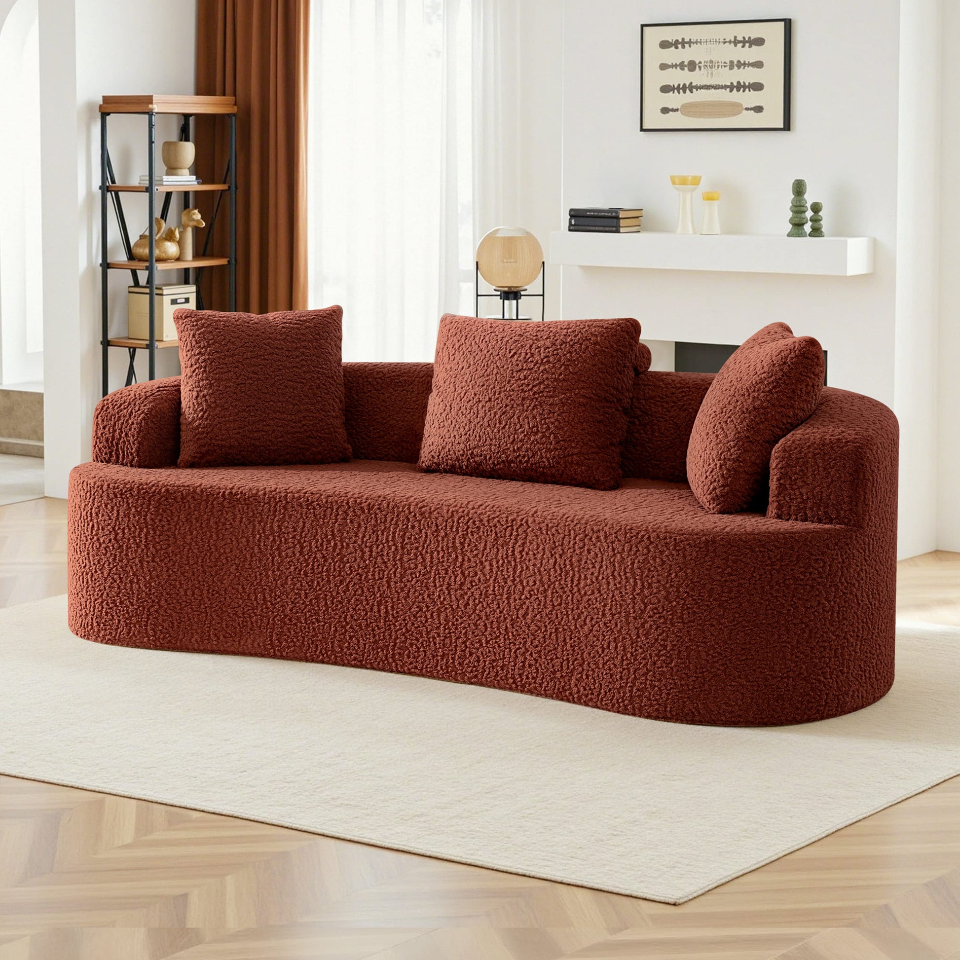 3-Seater Plush Floor Sofa with Cushions & Curved Back