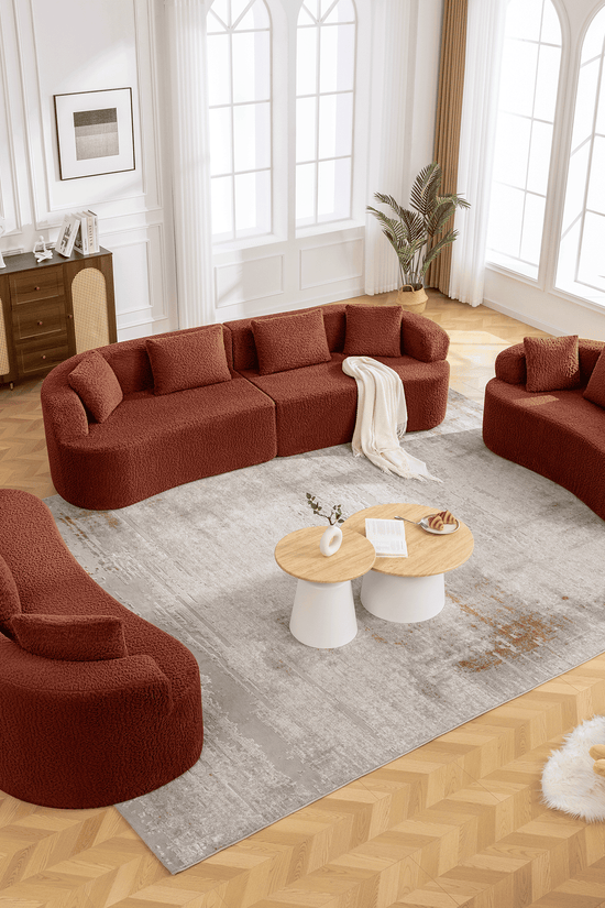 3-Seater Plush Floor Sofa with Cushions & Curved Back