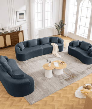 3-Seater Plush Floor Sofa with Cushions & Curved Back