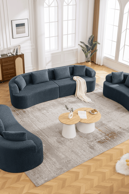 3-Seater Plush Floor Sofa with Cushions & Curved Back