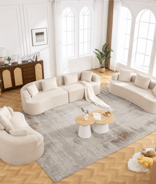 3-Seater Plush Floor Sofa with Cushions & Curved Back