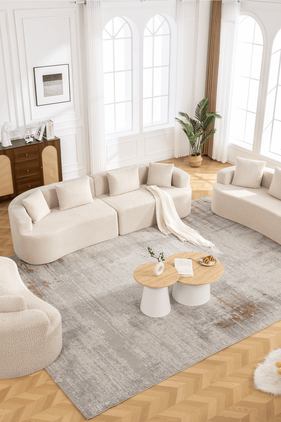 3-Seater Plush Floor Sofa with Cushions & Curved Back