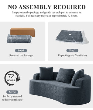 3-Seater Plush Floor Sofa with Cushions & Curved Back