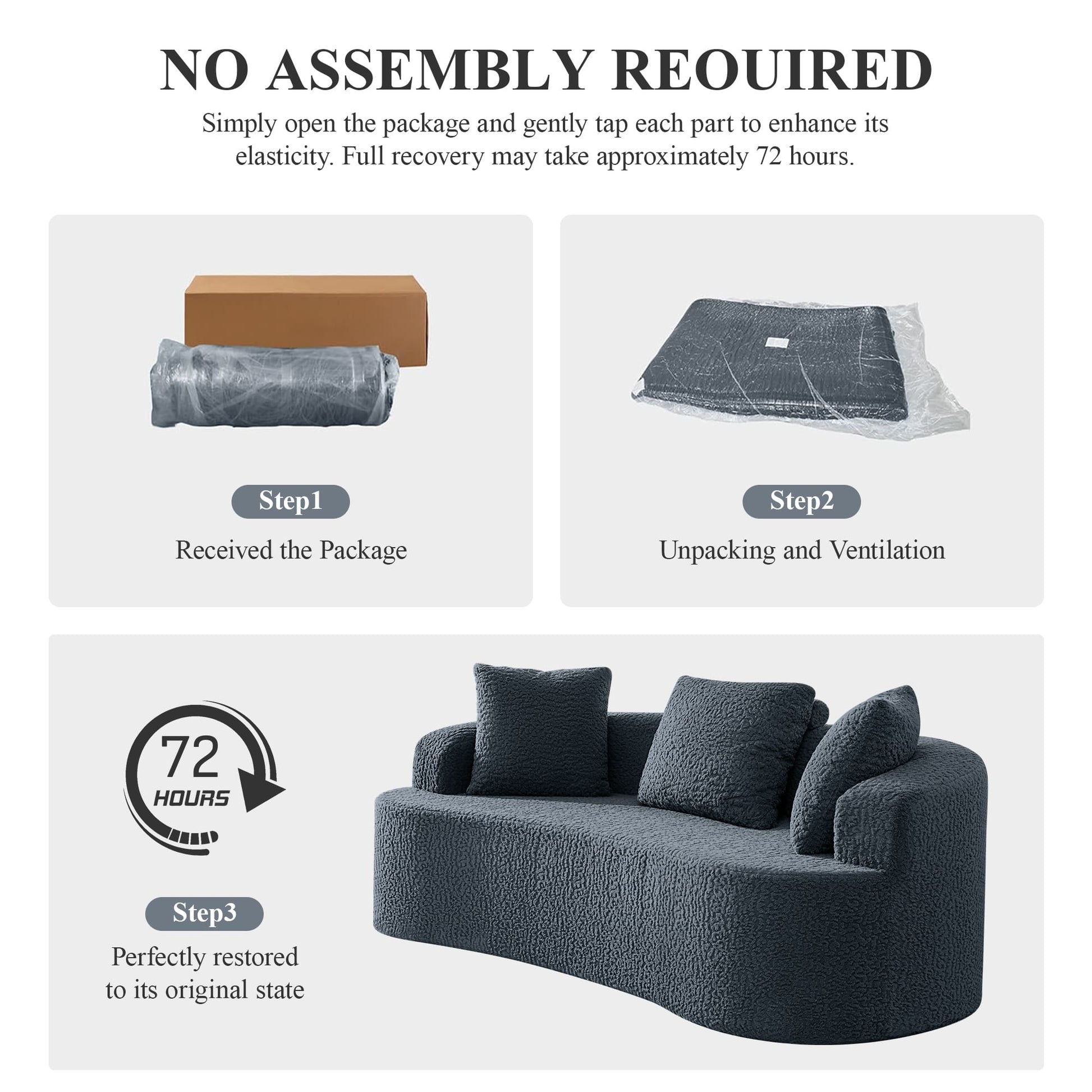 3-Seater Plush Floor Sofa with Cushions & Curved Back