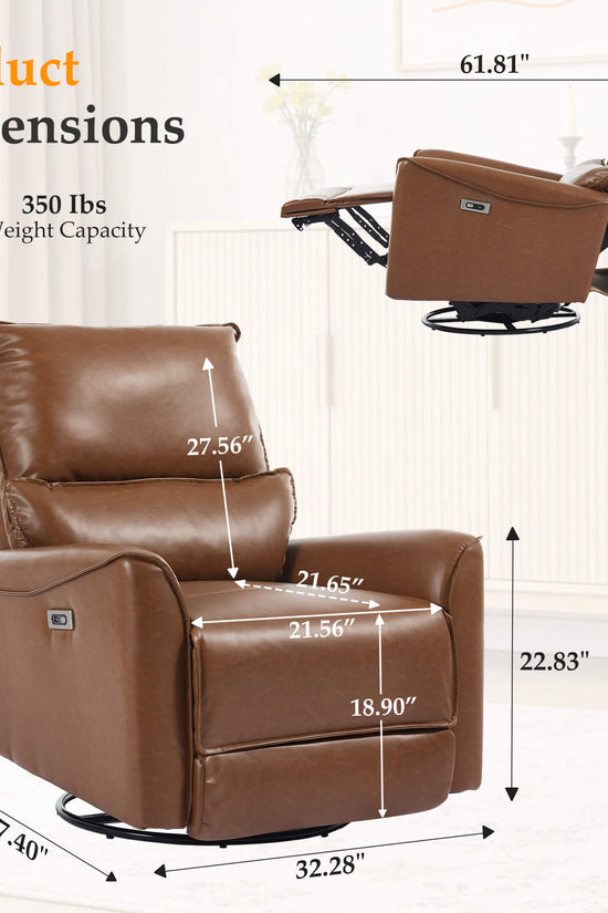 Modern Leather Power Swivel Rocker Recliner Chair
