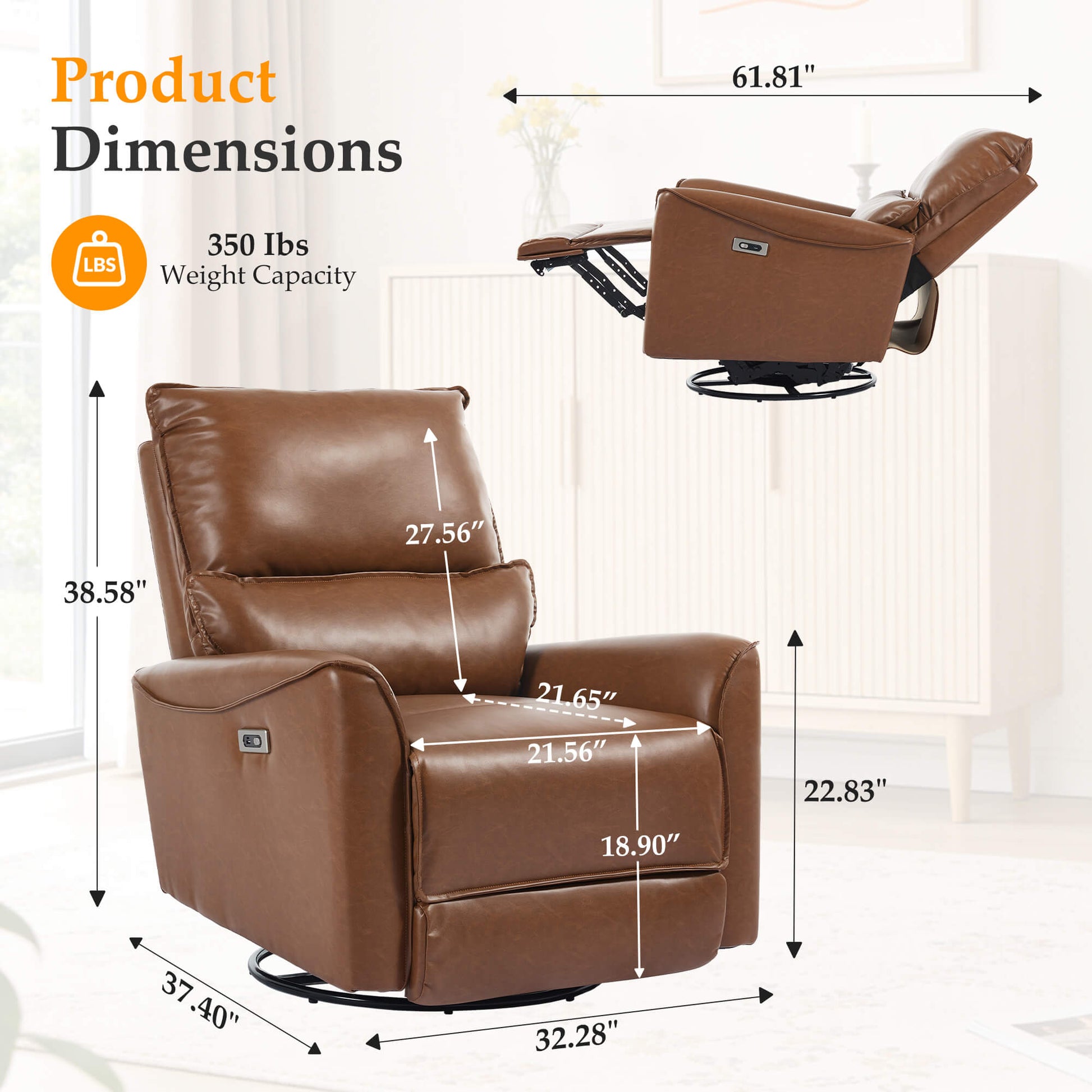 Modern Leather Power Swivel Rocker Recliner Chair