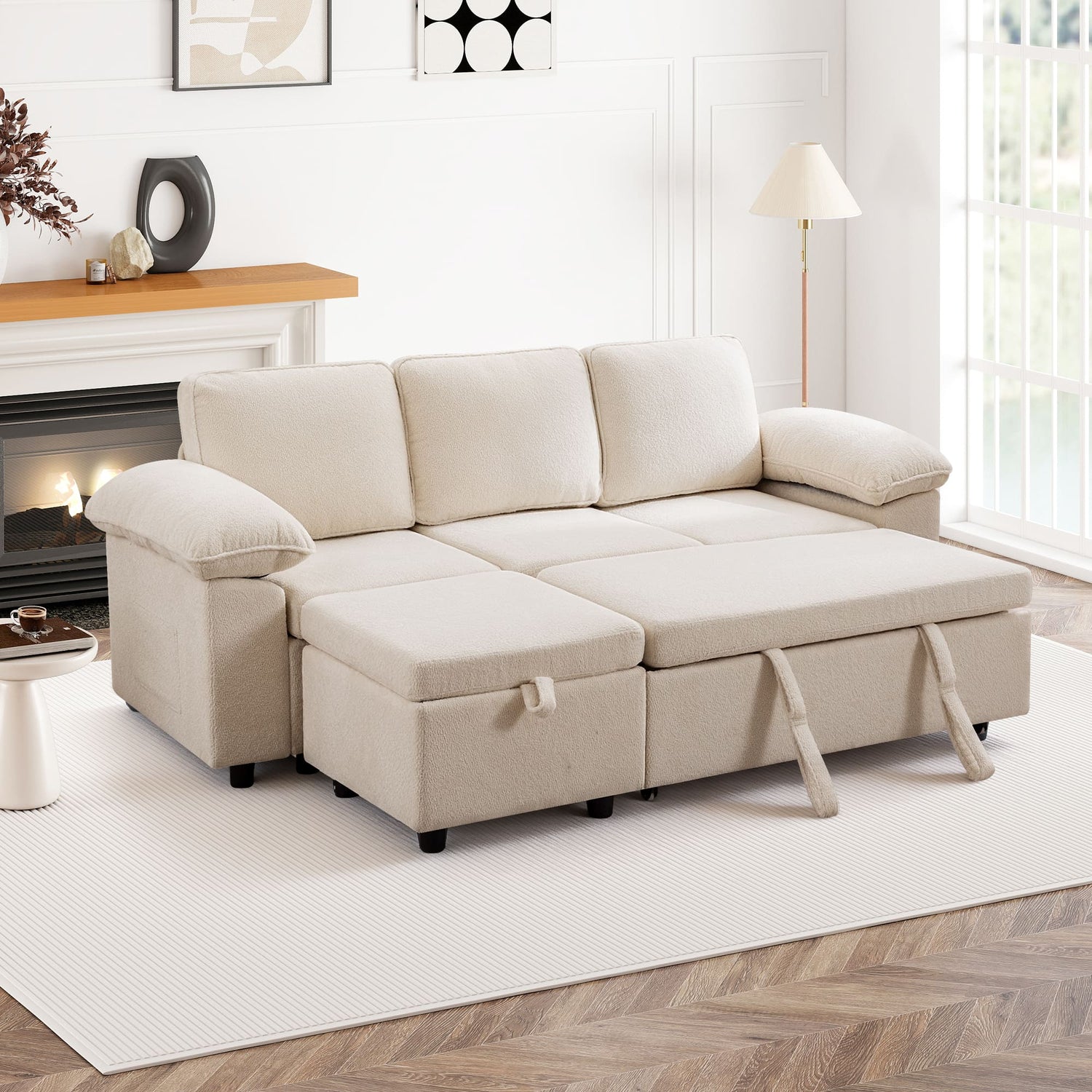 7-Seater Modular Sectional Sofa Couch with Pull-Out Sleeper and Storage