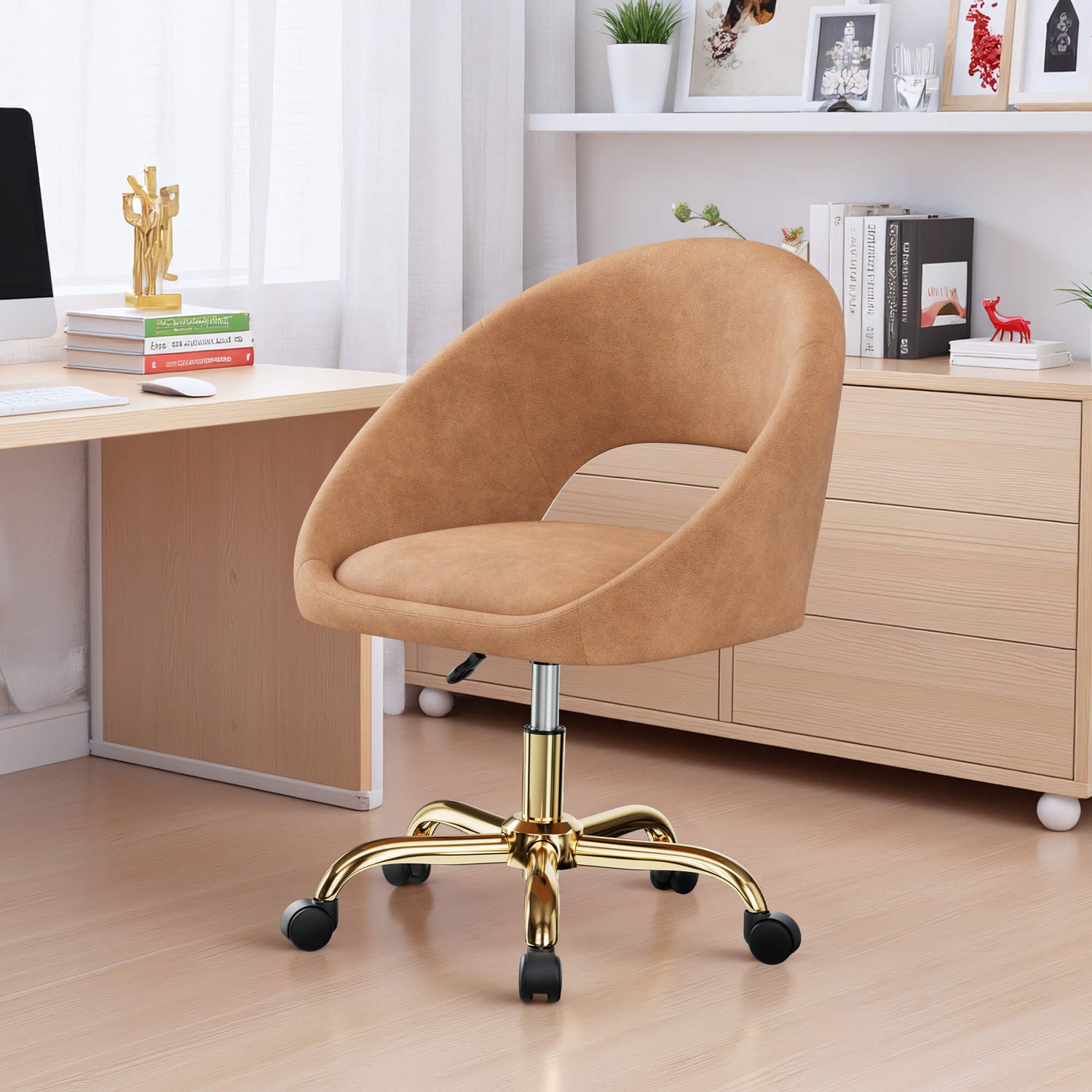 Upholstered Adjustable Swivel Chair with Wheel Base
