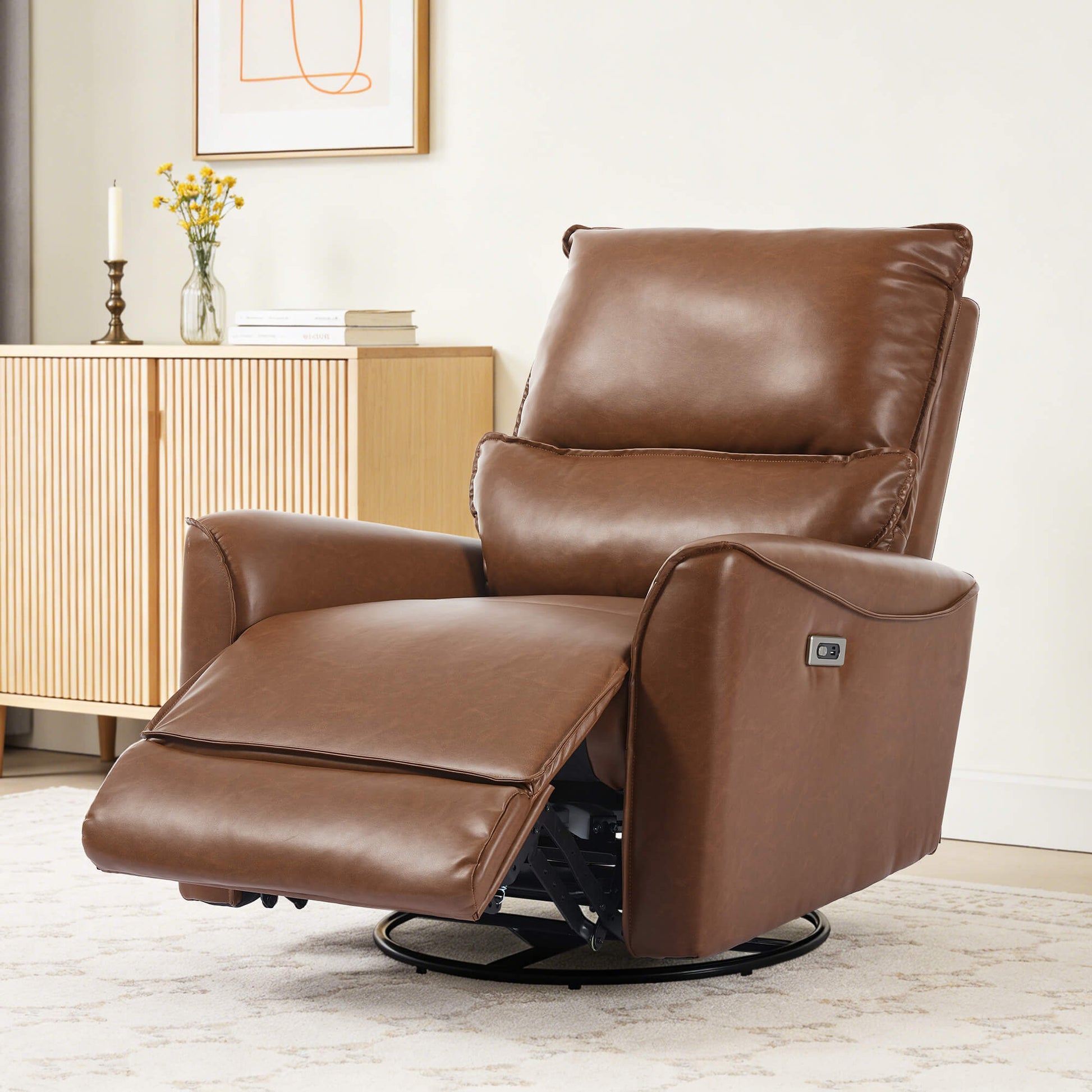 Modern Leather Power Swivel Rocker Recliner Chair