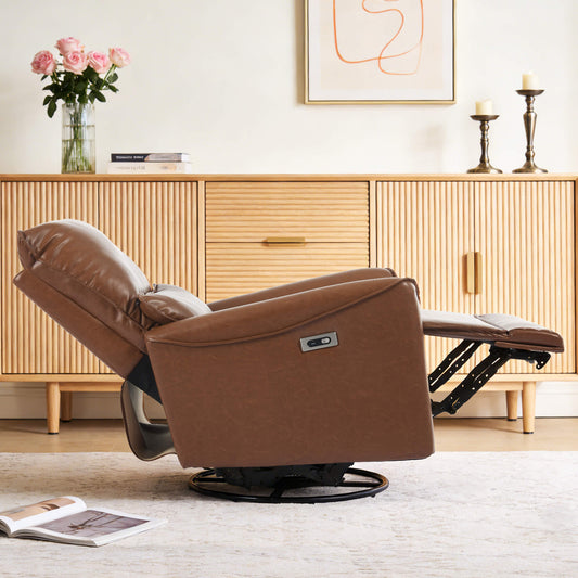 Modern Leather Power Swivel Rocker Recliner Chair