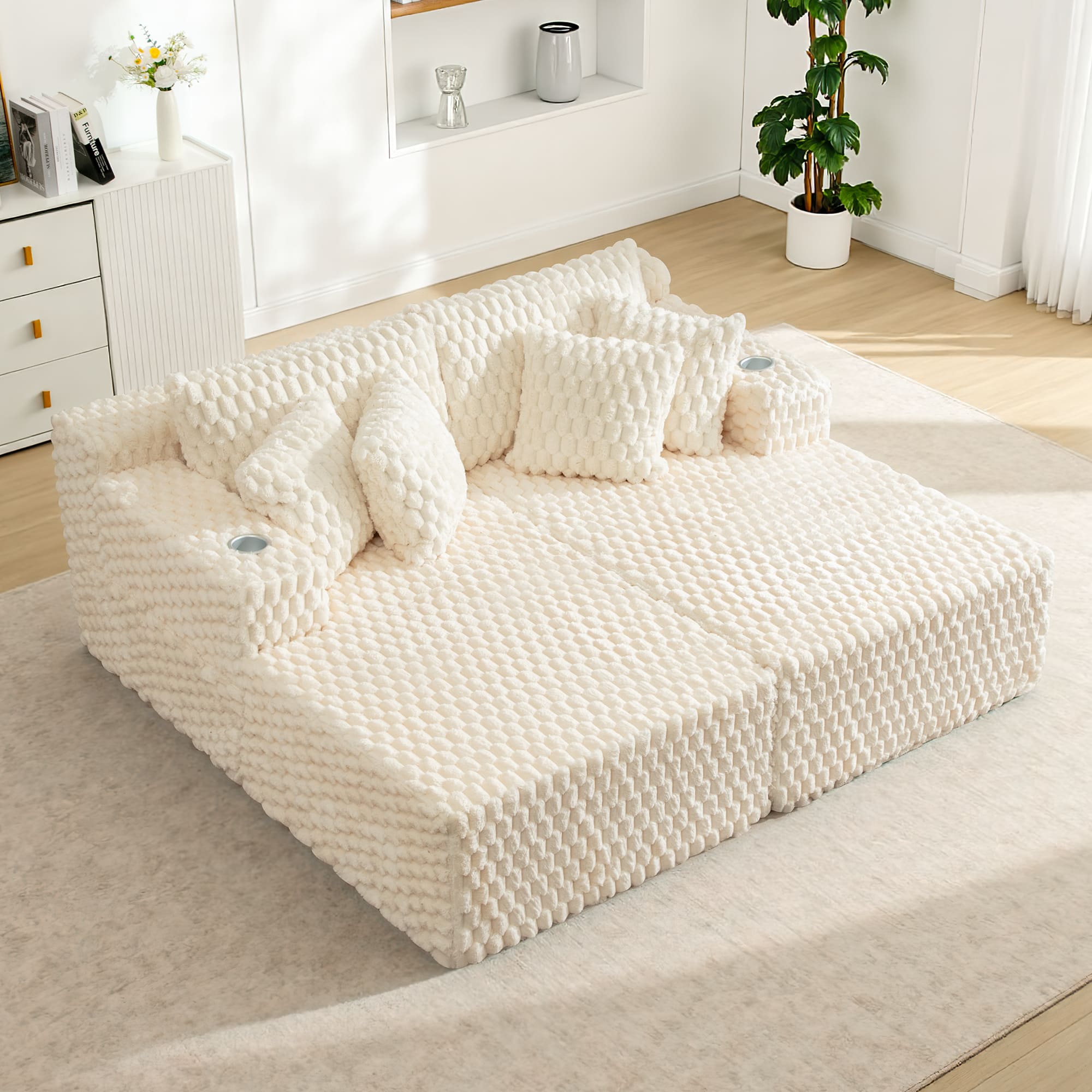 74.8" Oversize Corduroy Double Lounge Chaise Sofa Bed