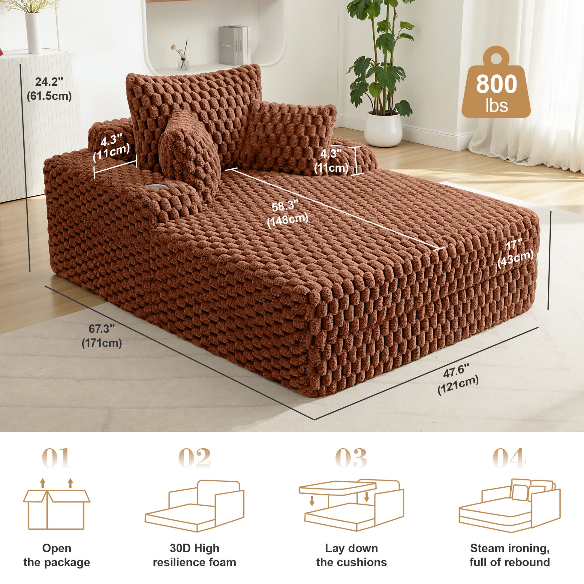 47.6"W Oversized Floor Chaise Lounge Sofa Bed