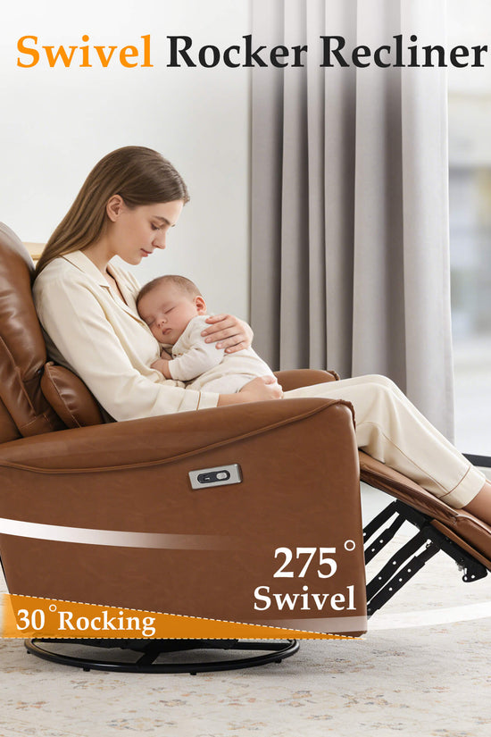 Modern Leather Power Swivel Rocker Recliner Chair