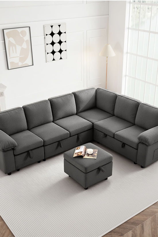 7-Seater Modular Sectional Sofa Couch with Pull-Out Sleeper and Storage
