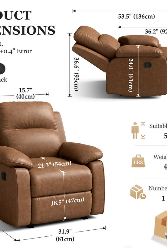 Leather Manual Recliner Sofa with Smooth Recline and Footrest