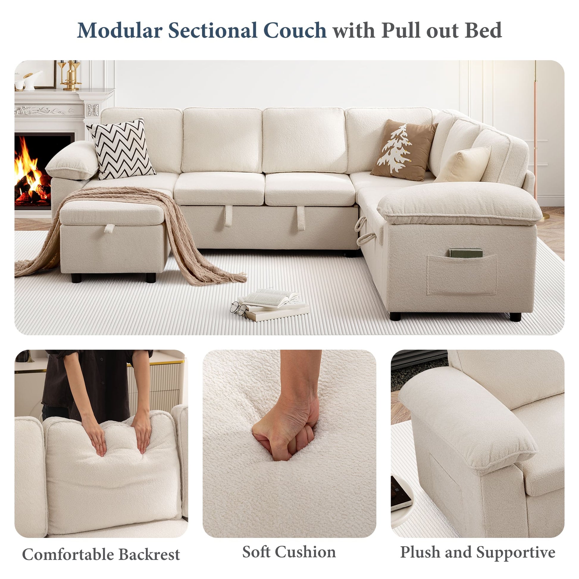 7-Seater Modular Sectional Sofa Couch with Pull-Out Sleeper and Storage