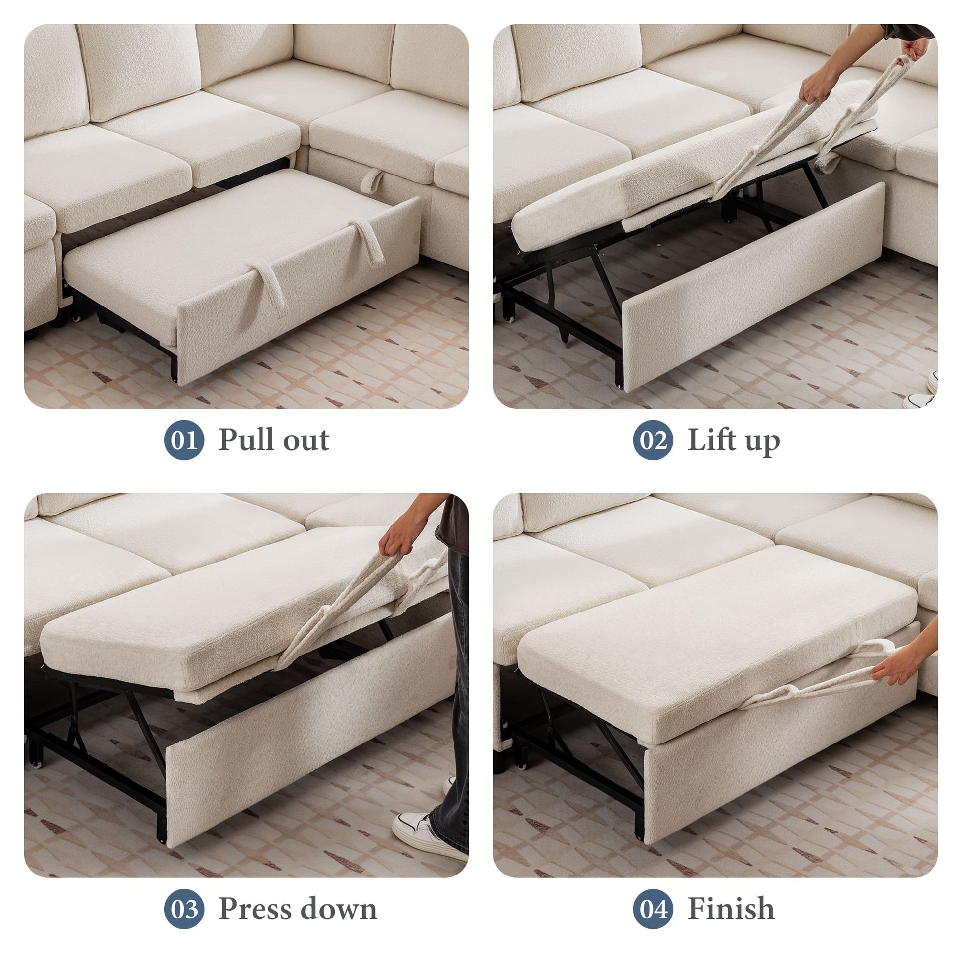 7-Seater Modular Sectional Sofa Couch with Pull-Out Sleeper and Storage