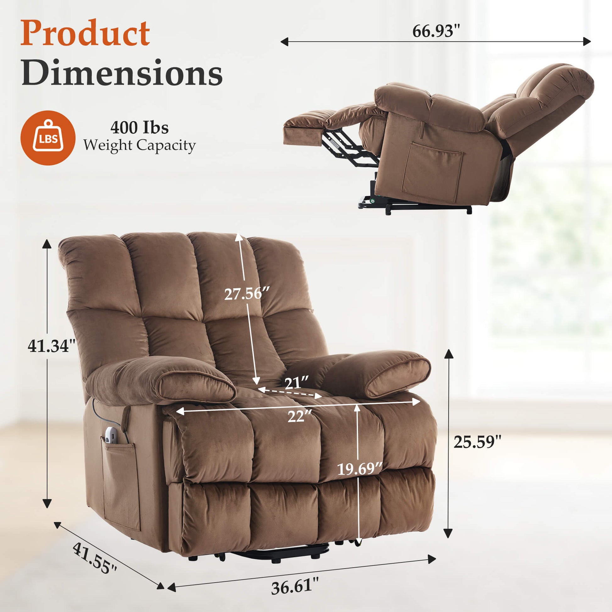 Infinite Position Power Lift Recliner Chair with Massage and Heating for Elderly