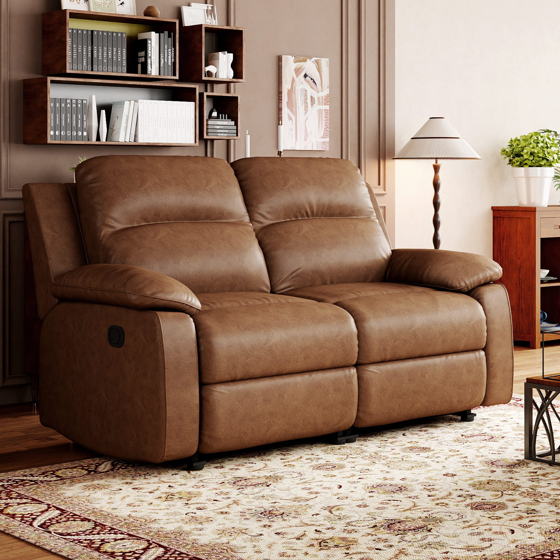 Leather Manual Recliner Sofa with Smooth Recline and Footrest