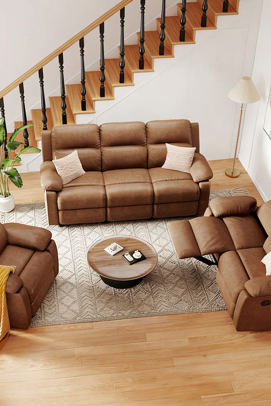 Leather Manual Recliner Sofa with Smooth Recline and Footrest