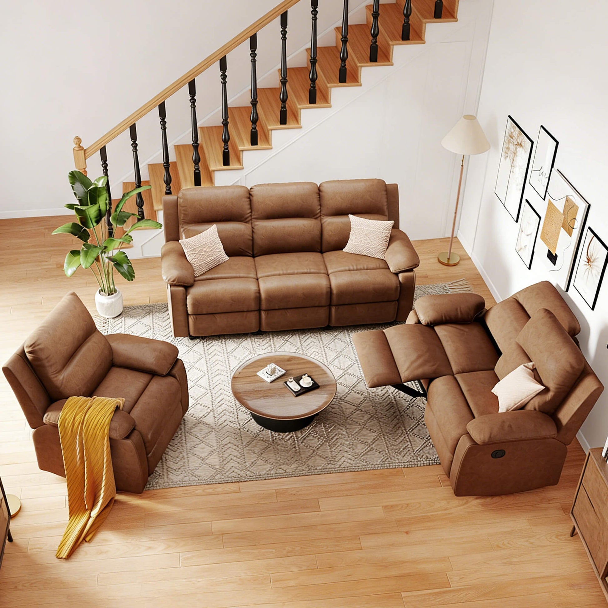 Leather Manual Recliner Sofa with Smooth Recline and Footrest