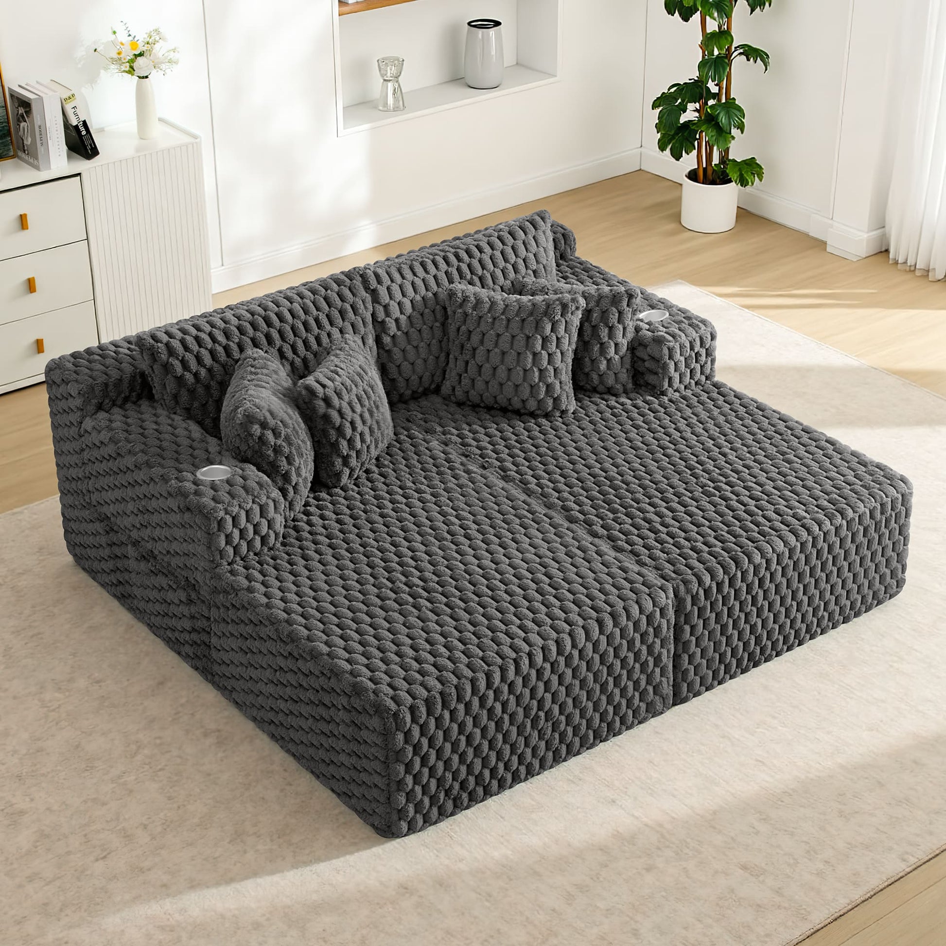 74.8" Oversize Corduroy Double Lounge Chaise Sofa Bed