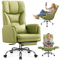 Cross Legged Office Chair with Footrest & Convertible Armrests, 500LBS Capacity Home Desk Chair, Ergonomic Recliner with Lumbar Pillow, Criss Cross Design, Big and Tall Executive Chair