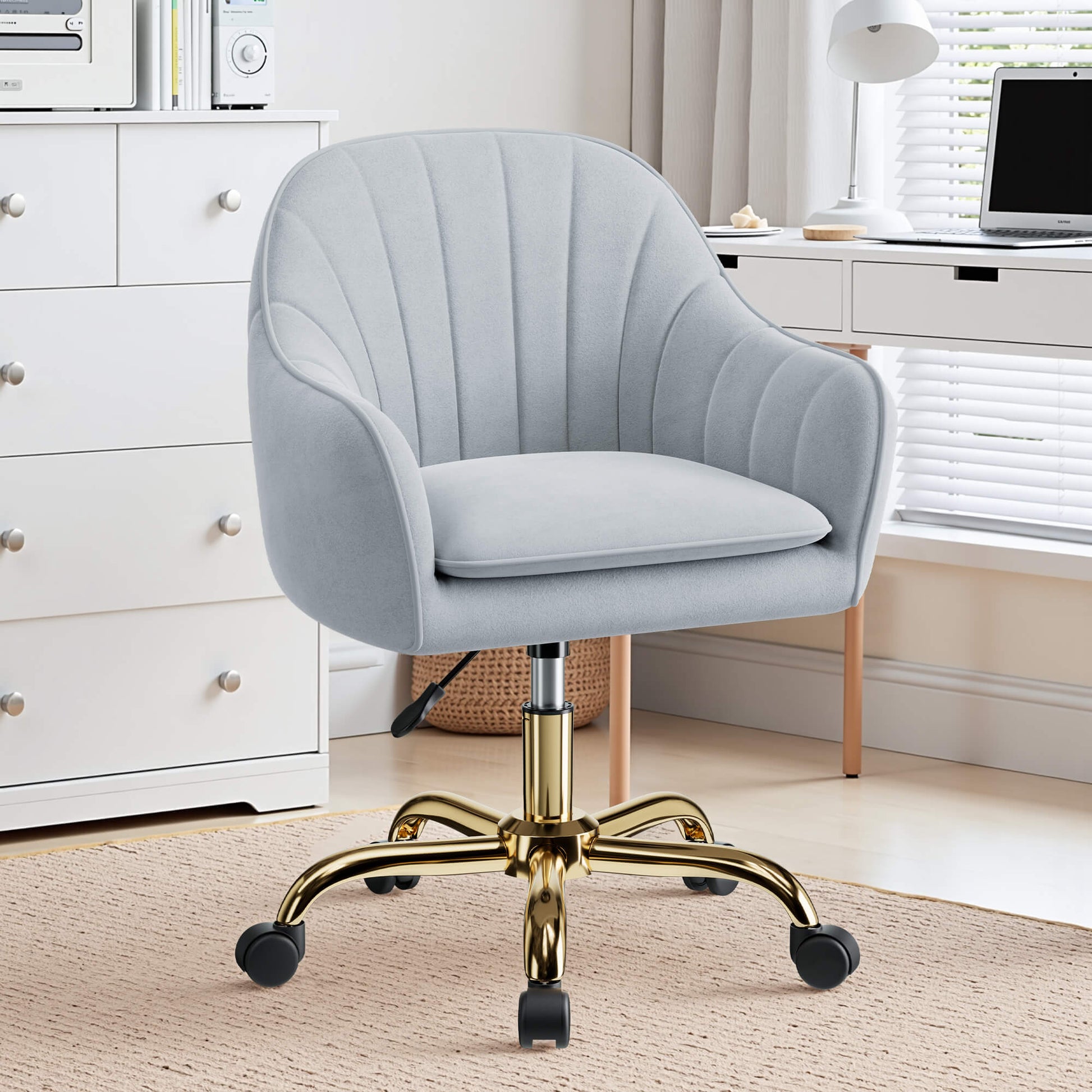 Modern Vanity Chair with Adjustable Height and Comfy Back Support