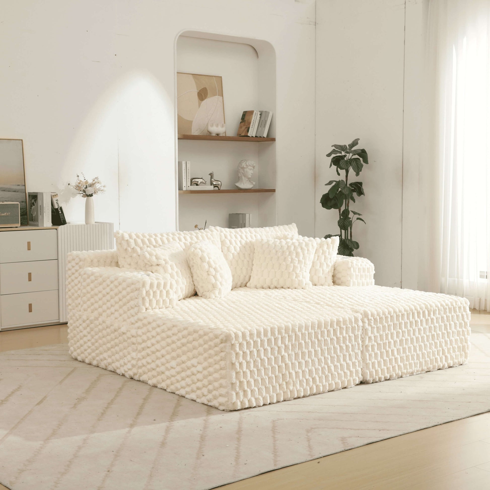 74.8" Oversize Corduroy Double Lounge Chaise Sofa Bed