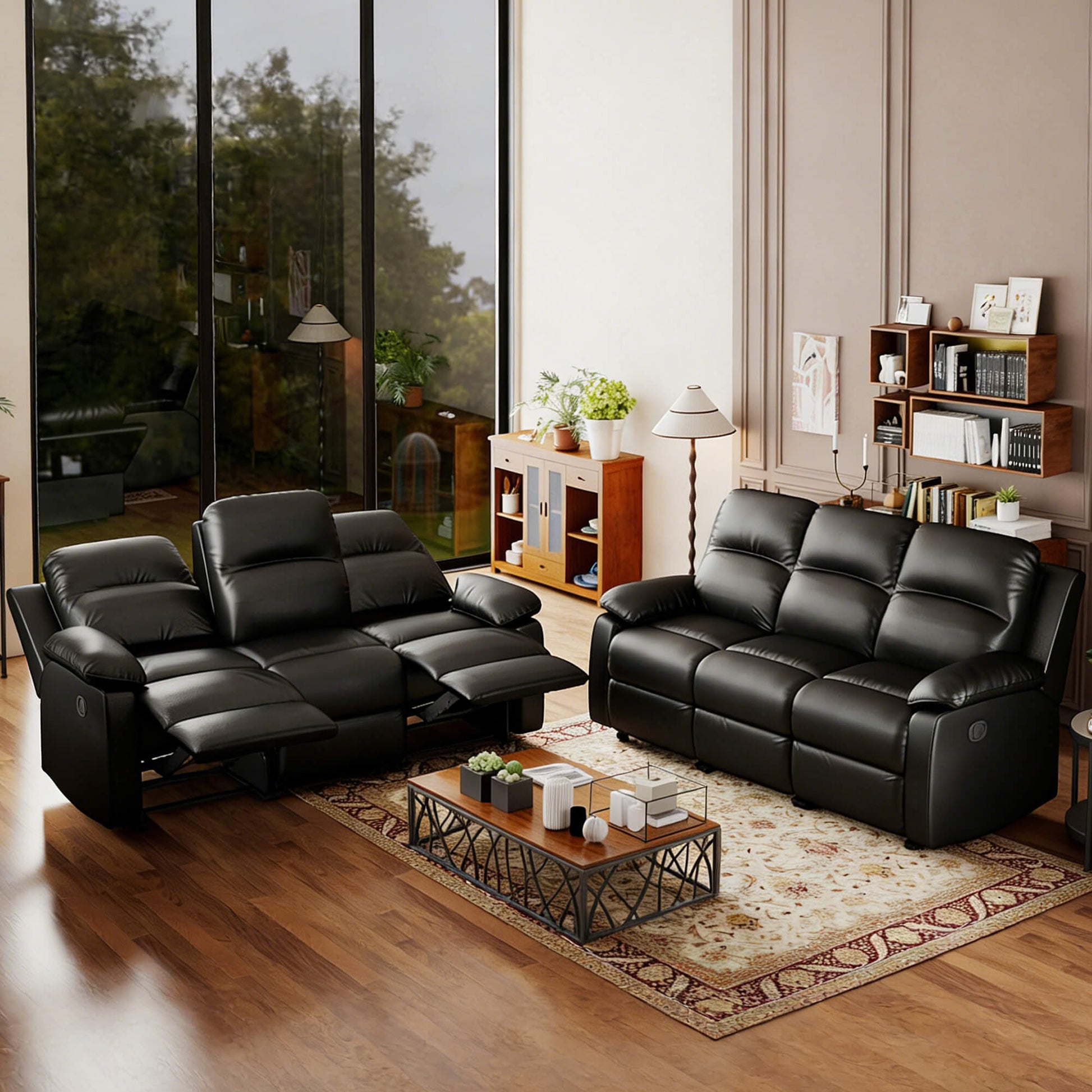 Leather Manual Recliner Sofa with Smooth Recline and Footrest