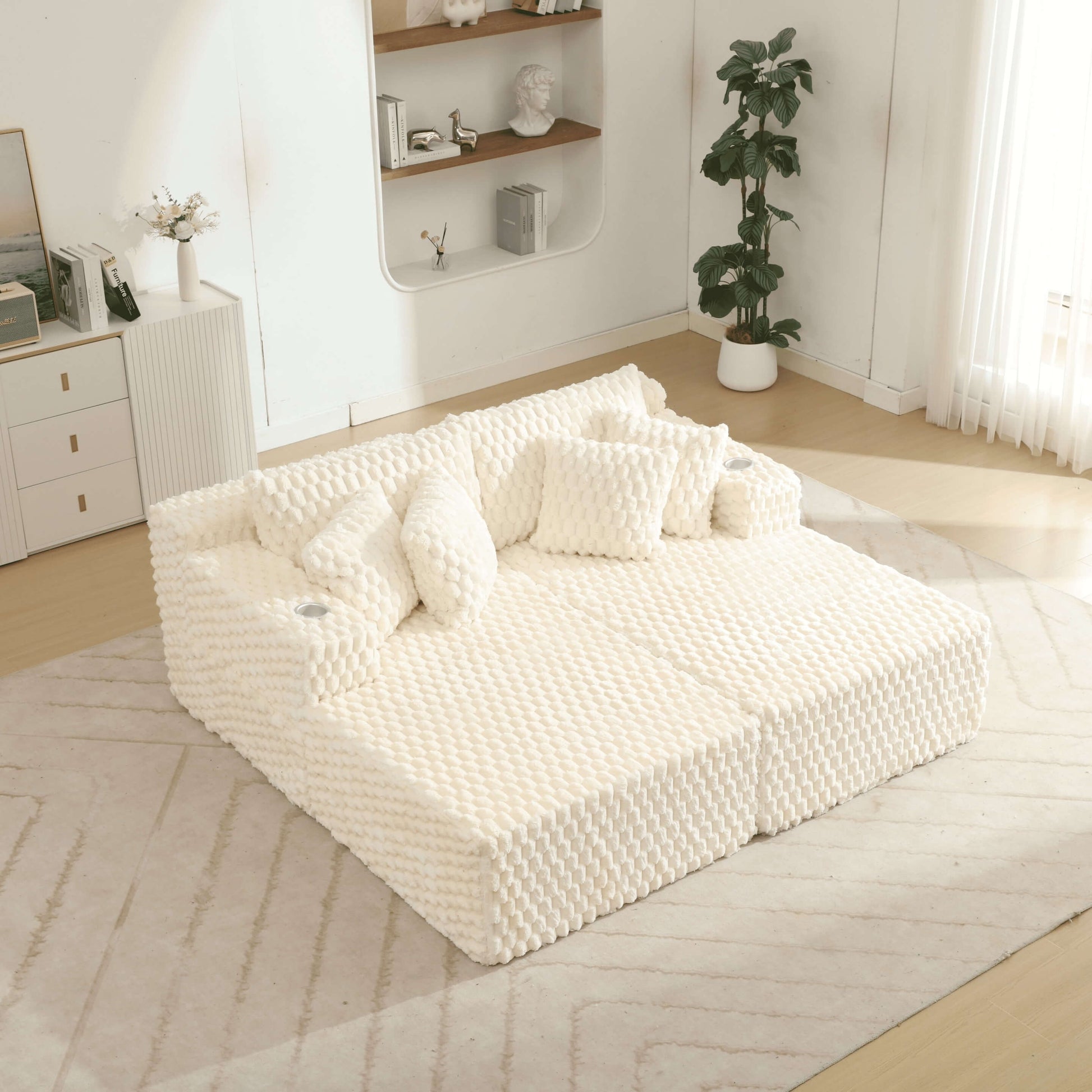 74.8" Oversize Corduroy Double Lounge Chaise Sofa Bed