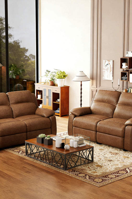 Leather Manual Recliner Sofa with Smooth Recline and Footrest