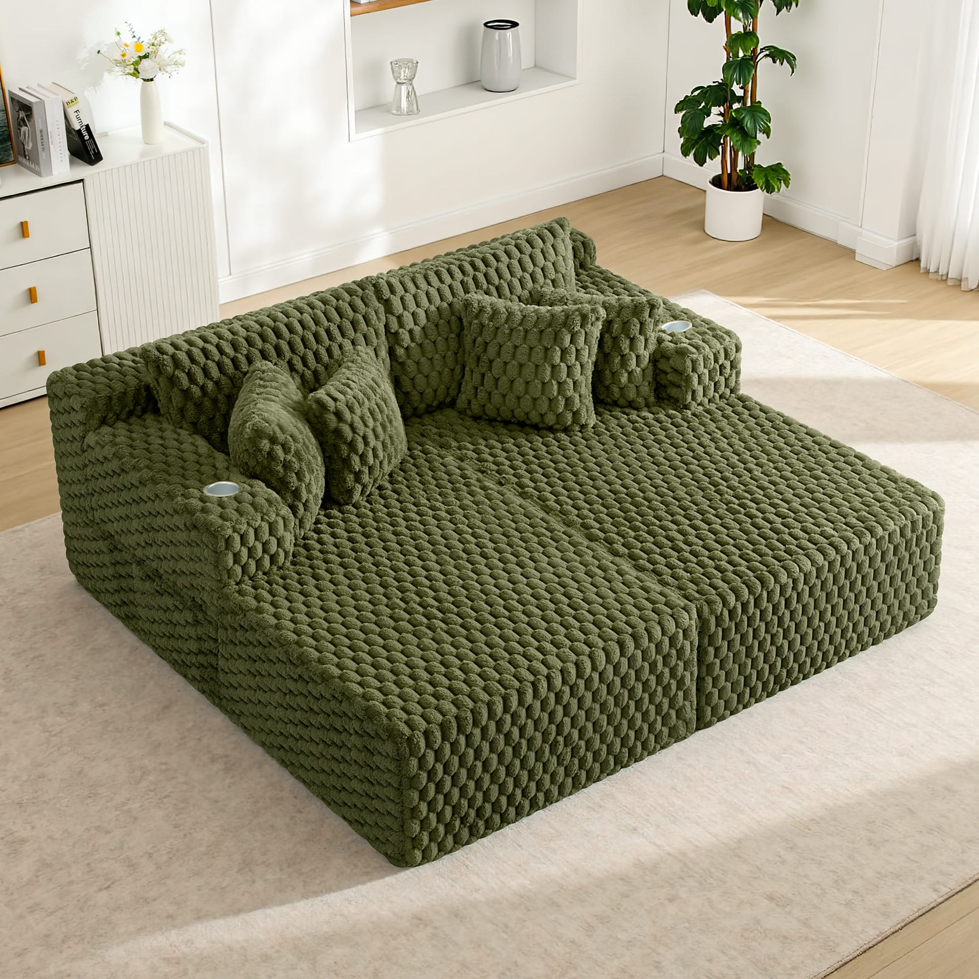 74.8" Oversize Corduroy Double Lounge Chaise Sofa Bed