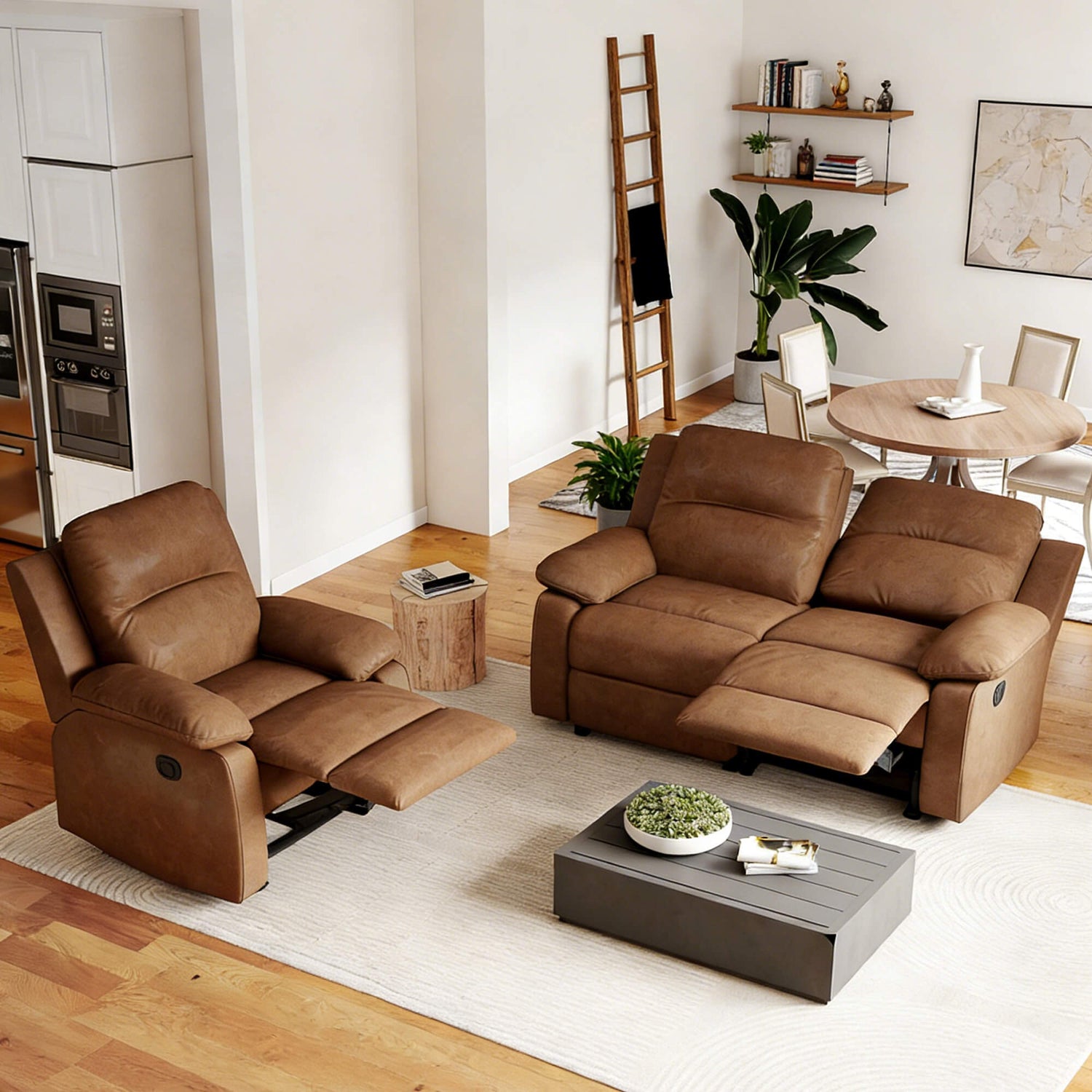 Leather Manual Recliner Sofa with Smooth Recline and Footrest