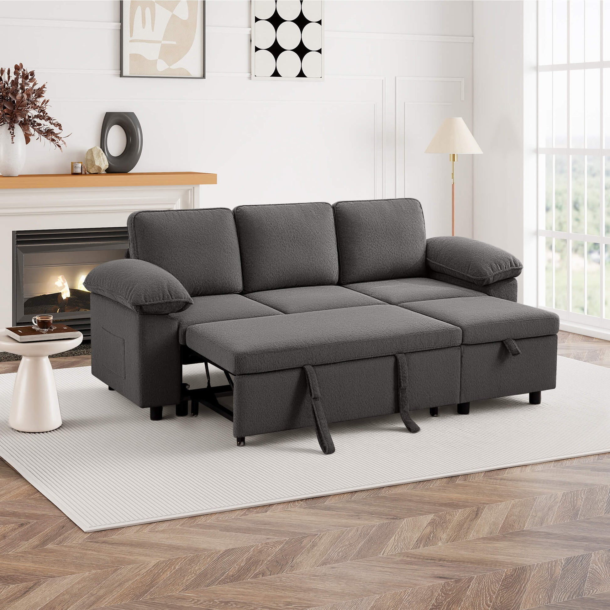 7-Seater Modular Sectional Sofa Couch with Pull-Out Sleeper and Storage