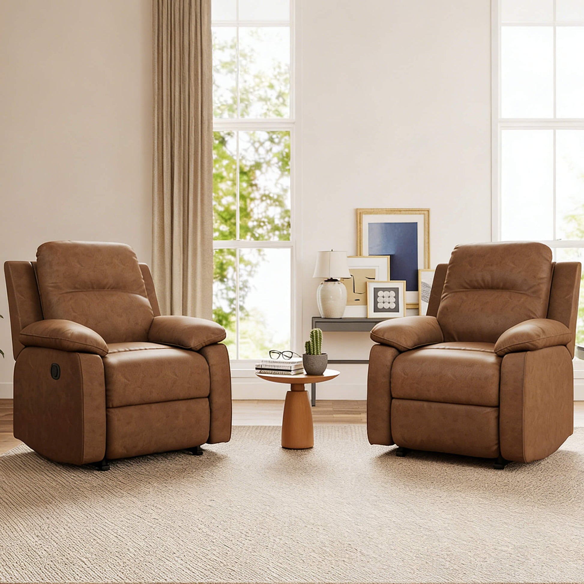Leather Manual Recliner Sofa with Smooth Recline and Footrest