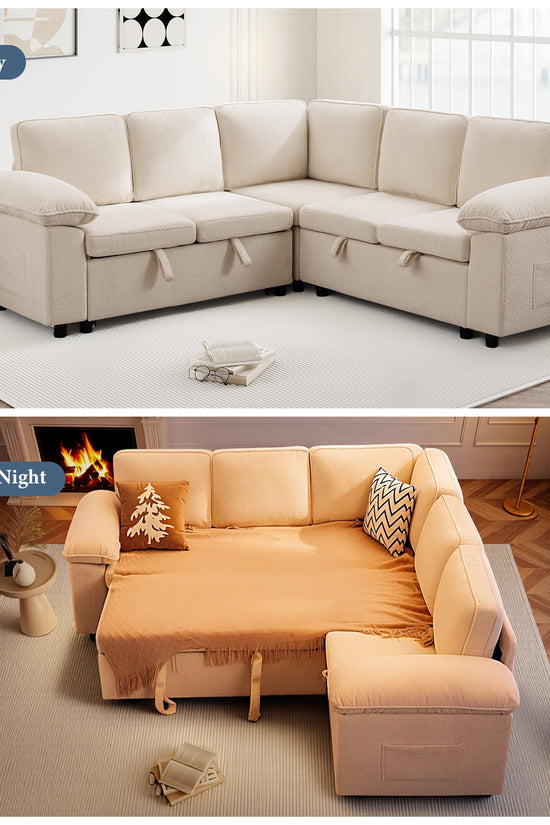 7-Seater Modular Sectional Sofa Couch with Pull-Out Sleeper and Storage