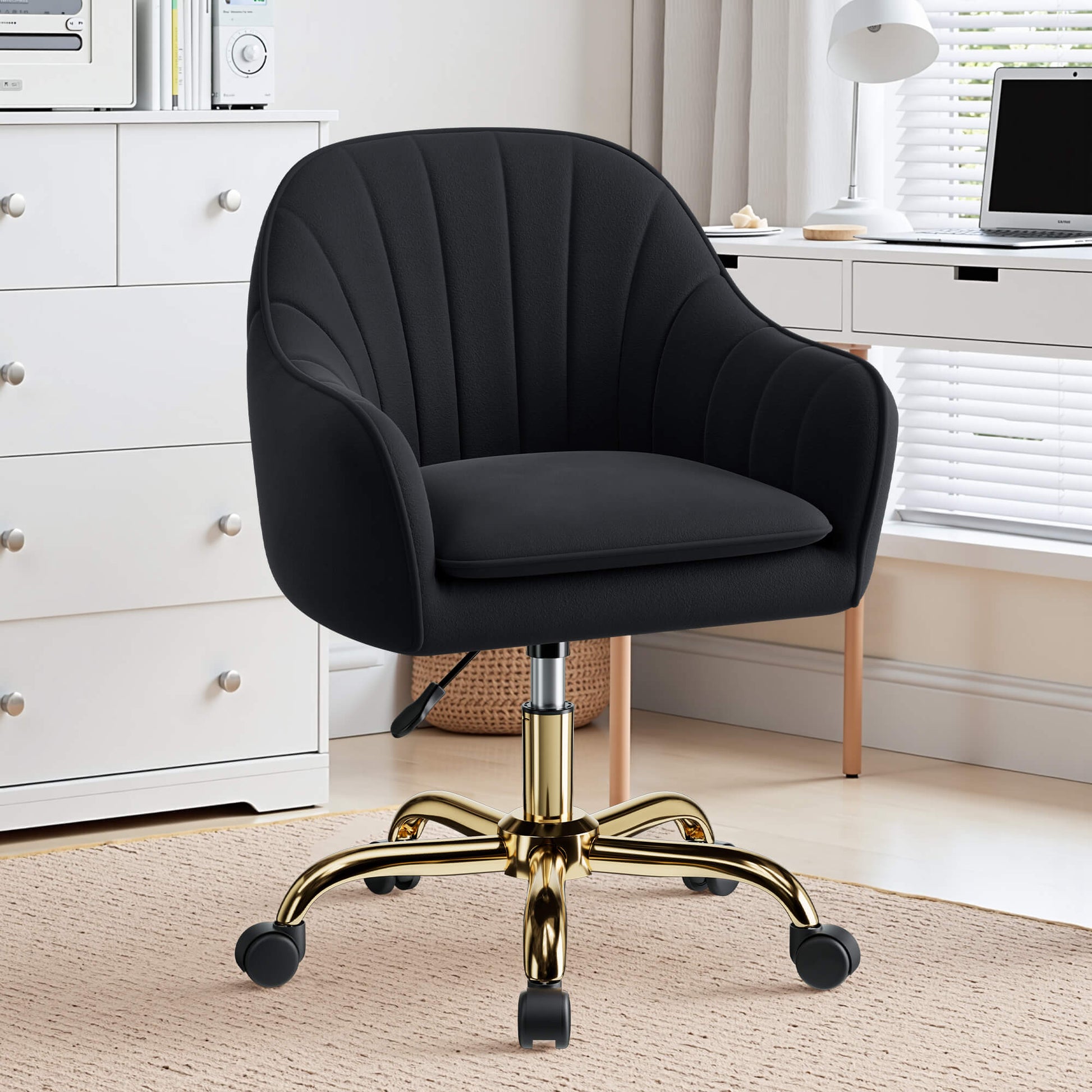 Modern Vanity Chair with Adjustable Height and Comfy Back Support