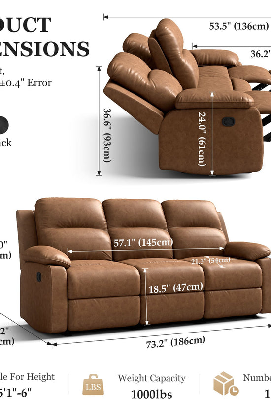 Leather Manual Recliner Sofa with Smooth Recline and Footrest