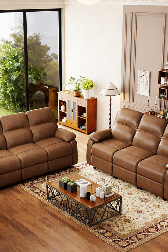 Leather Manual Recliner Sofa with Smooth Recline and Footrest
